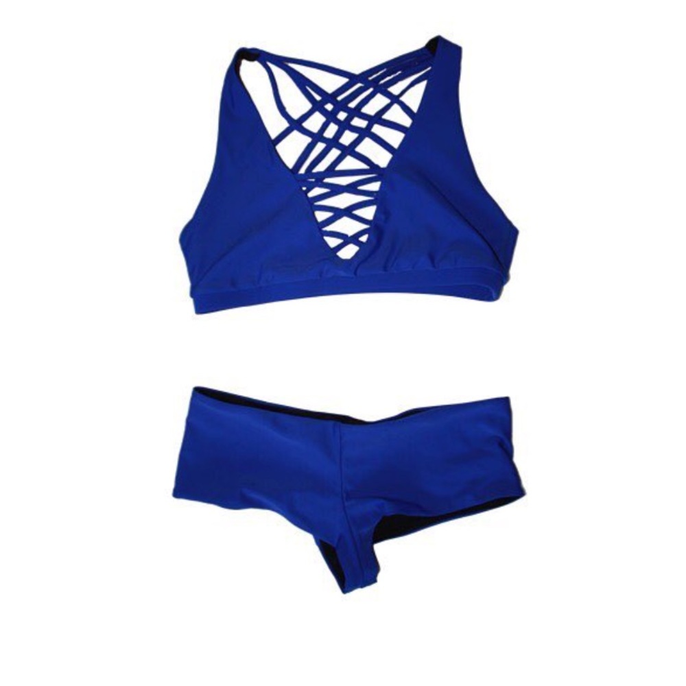 Cobalt Blue Swim/Sports Bra Set & Cheeky Bottoms